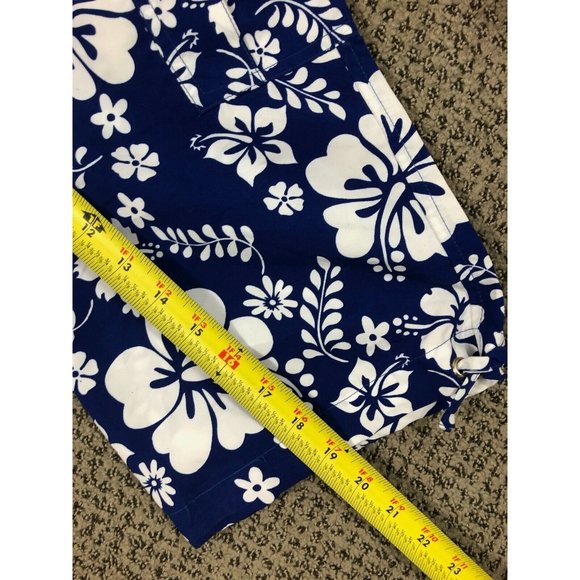 Outlook Womens Pants 1 Blue Floral Hawaiian Crop Capri Cargo Pockets Tie Hem - Picture 11 of 12